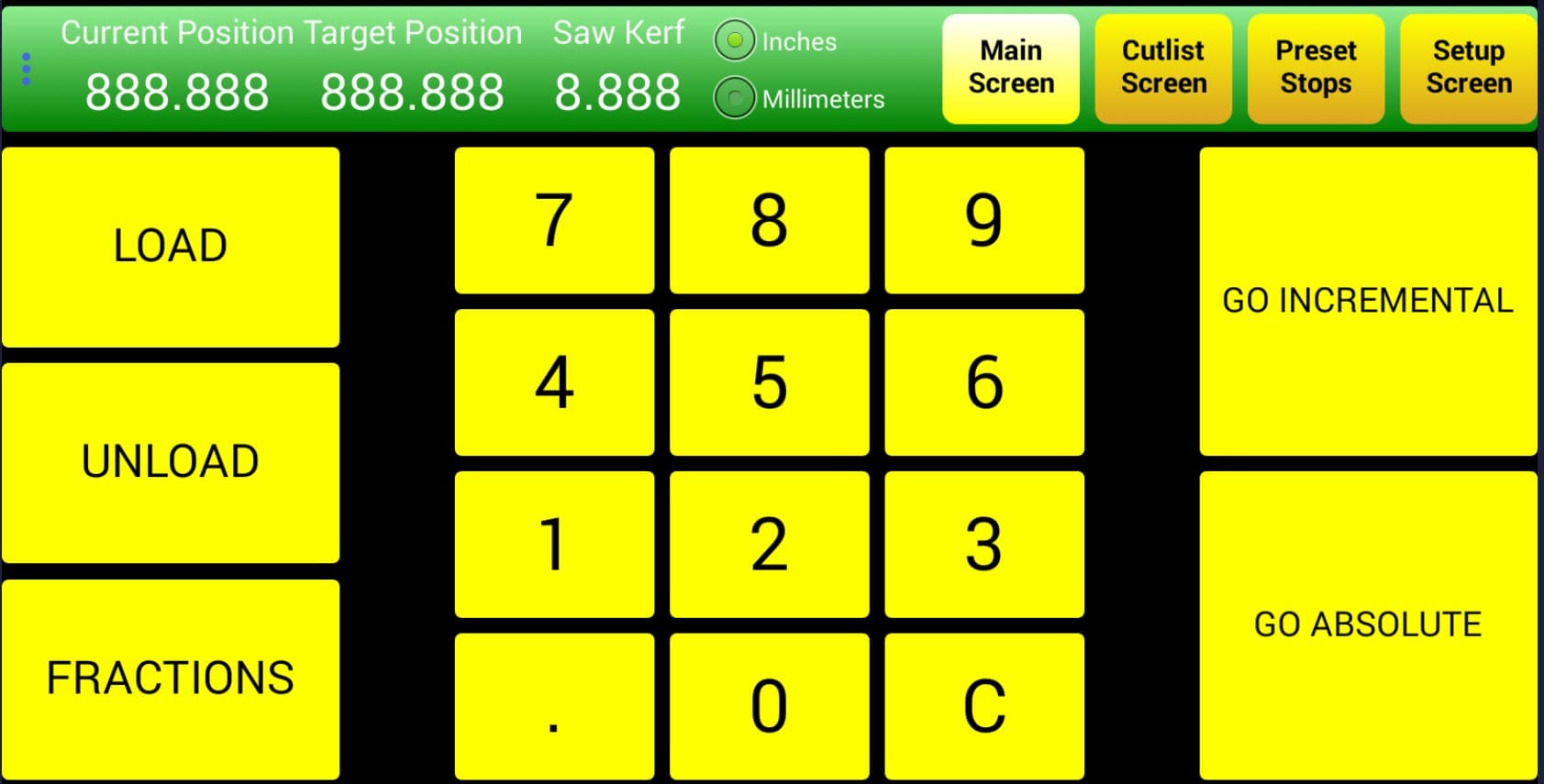 Home Screen for Razorgage ST-A Automatic Saw Measuring System